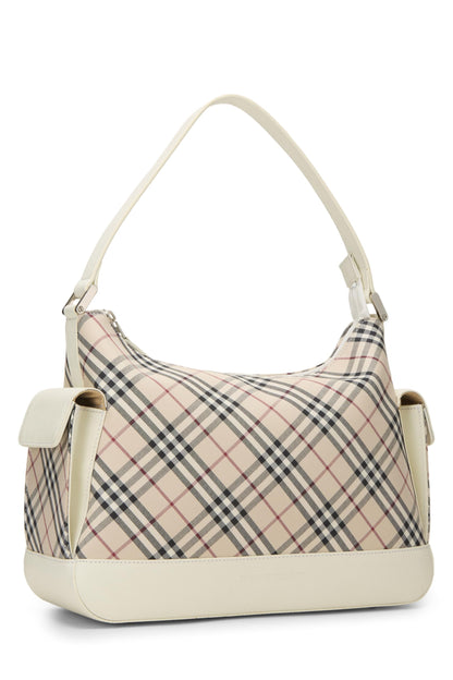 Burberry, Bolso hobo pequeño de lona a cuadros Nova blanco Pre-Loved, Blanco