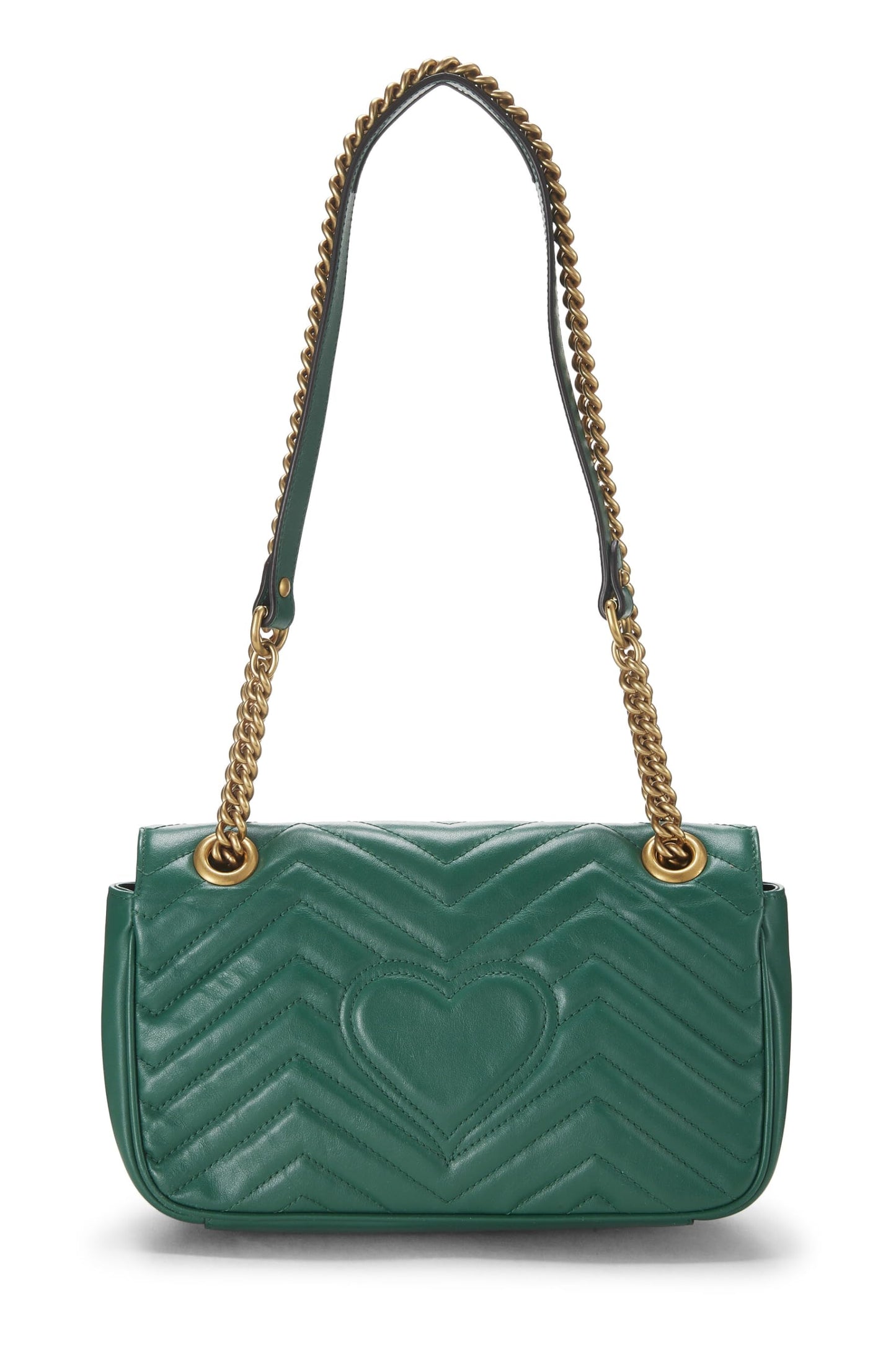 Gucci, Pre-Loved Green Leather GG Marmont Shoulder Bag Small, Green