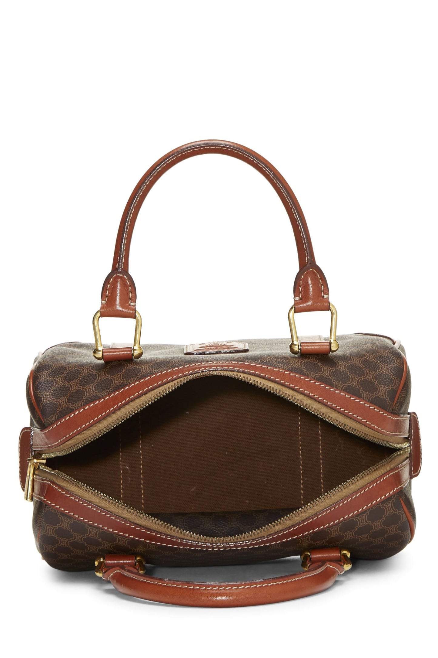 Céline, Pre-Loved Brown Coated Canvas Macadam Handle Bag, Brown