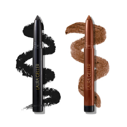 LAURA GELLER NEW YORK Kajal Longwear Kohl Eyeliner Pencil Duo - Deep Black + Antique Bronze - Smooth, Blendable Liner - Infused with Caffeine