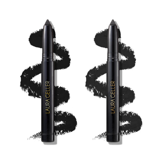 LAURA GELLER NEW YORK Kajal Longwear Kohl Eyeliner Pencil Duo - Deep Black + Soft Black - Smooth, Blendable Liner - Infused with Caffeine