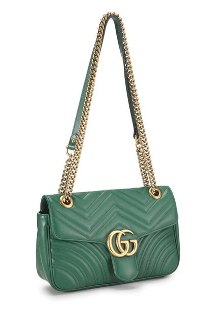 Gucci, Pre-Loved Green Leather Matelassé Marmont Shoulder Bag Small, Green