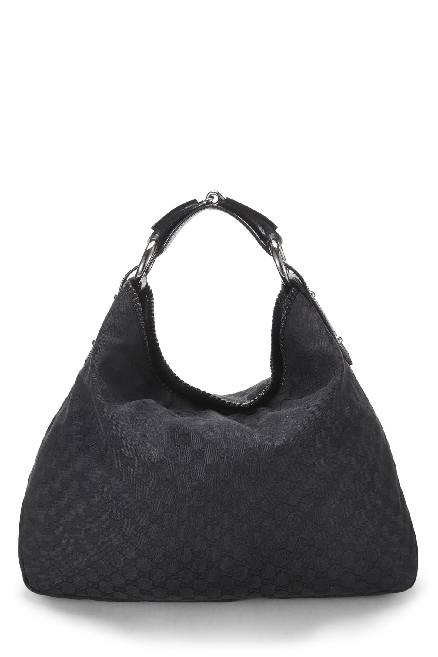 Gucci, sac hobo Horsebit en toile GG noir d'occasion, grand modèle, noir