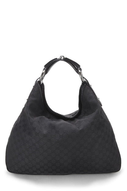 Gucci, Pre-Loved Black Original GG Canvas Horsebit Hobo Large, Black