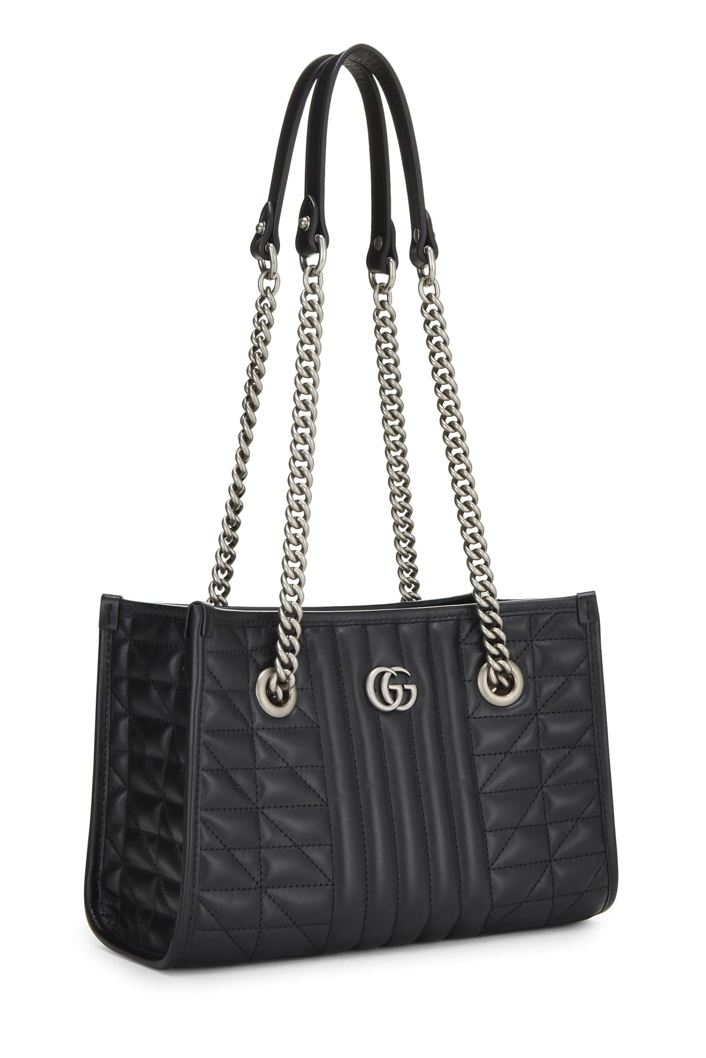 Gucci, petit sac fourre-tout en cuir noir GG Marmont Chain, d'occasion, noir