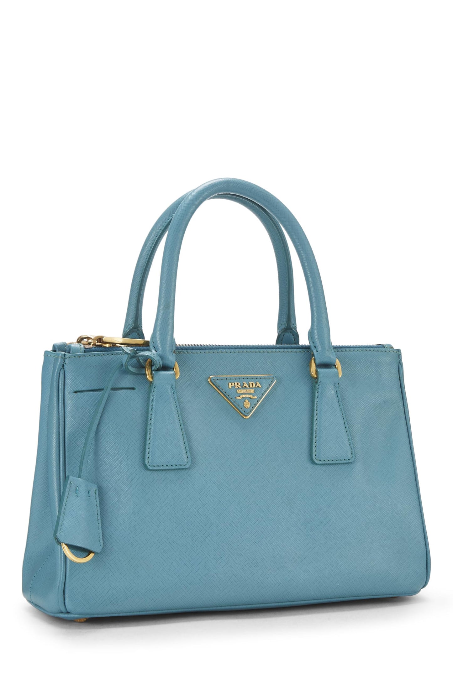 Prada, petit sac fourre-tout exécutif en saffiano bleu d'occasion, bleu