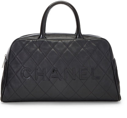 Chanel, Bowler mediano de caviar acolchado negro Pre-Loved, Negro