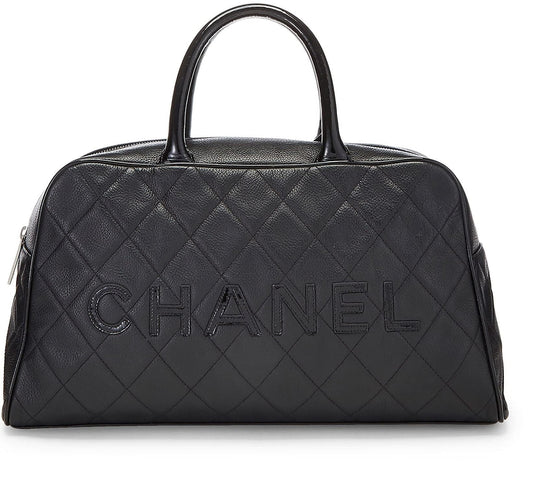 Chanel, Pre-Loved Black Quilted Caviar Bowler Medium, Black