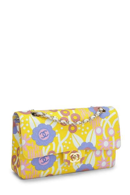 Chanel, Pre-Loved Yellow & Multicolor Floral Canvas Classic Double Flap Medium, Multi