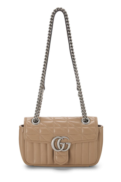 Gucci, Bolso de hombro Marmont Matelassé de cuero beige Pre-Loved, Marrón