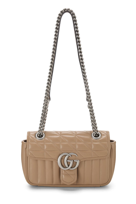 Gucci, sac à bandoulière Marmont en cuir beige matelassé d'occasion, marron