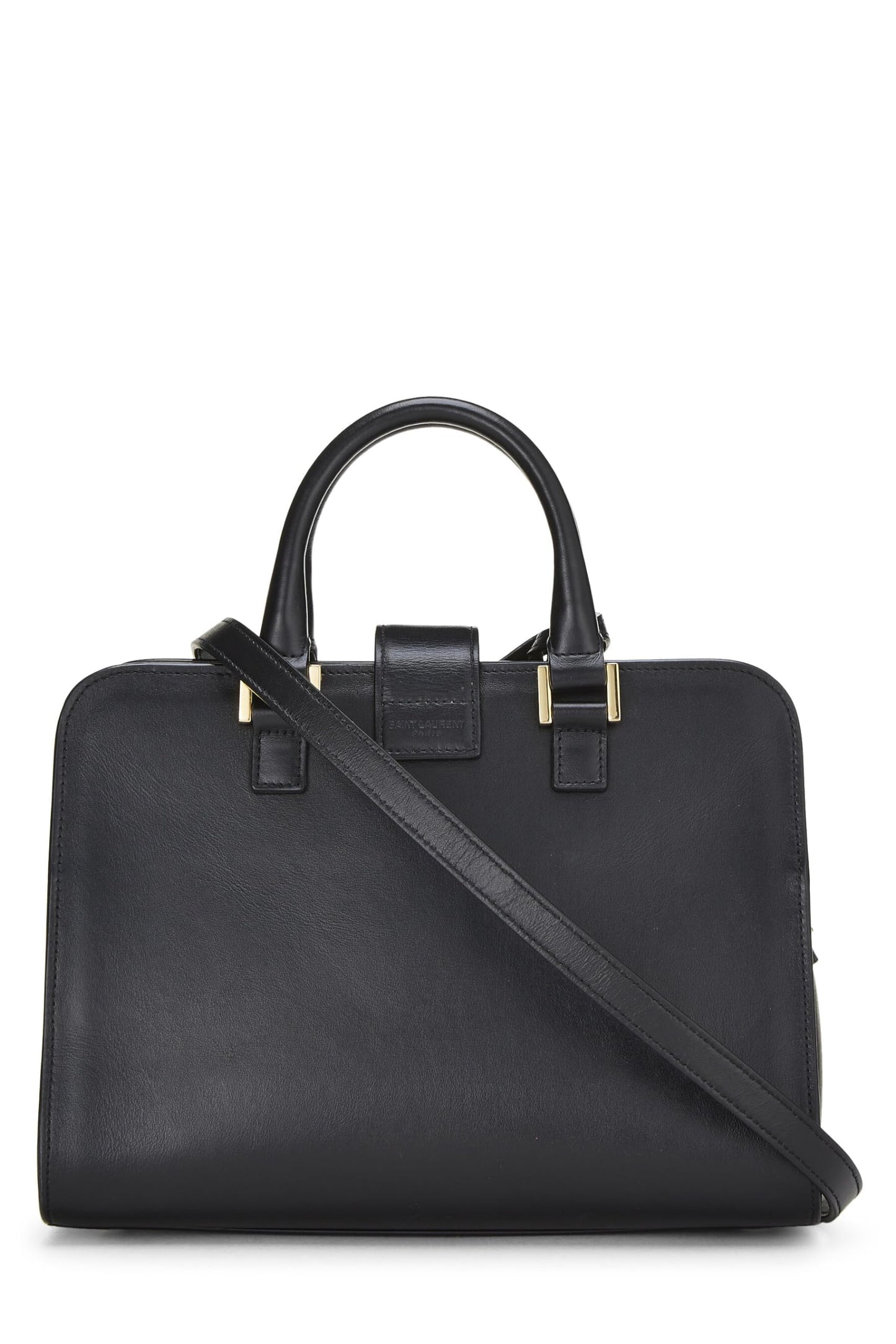 Yves Saint Laurent, Cabas Baby Pre-Loved de cuero negro con monograma, Negro