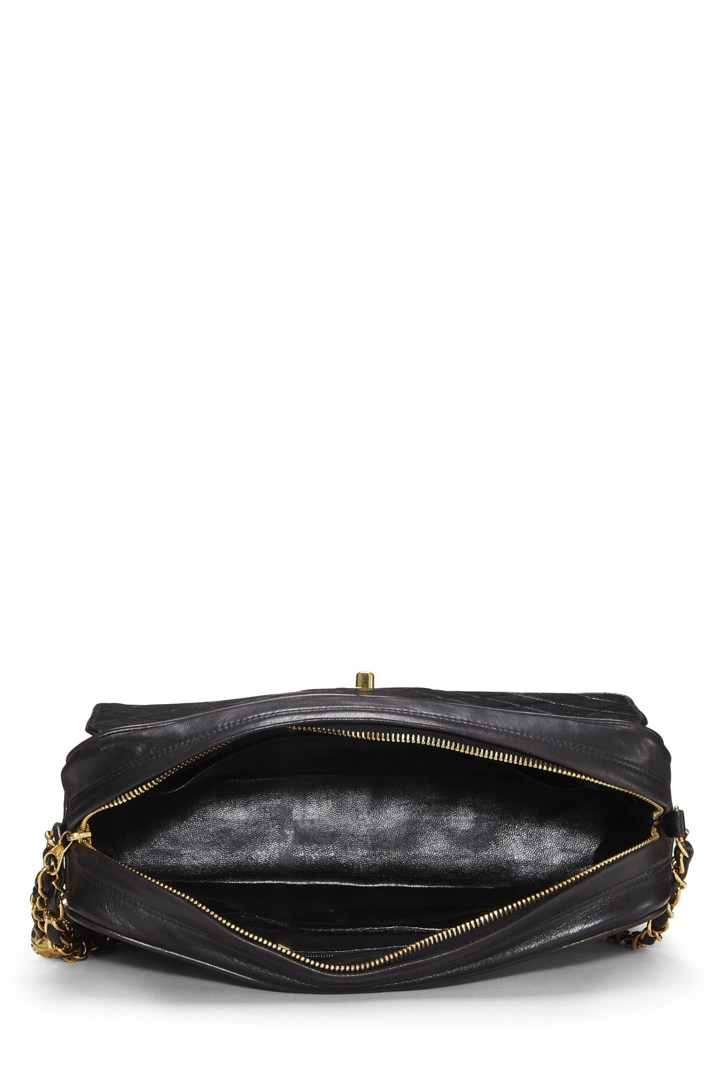 Chanel, sac à main de poche en cuir d'agneau matelassé noir, grand modèle, d'occasion