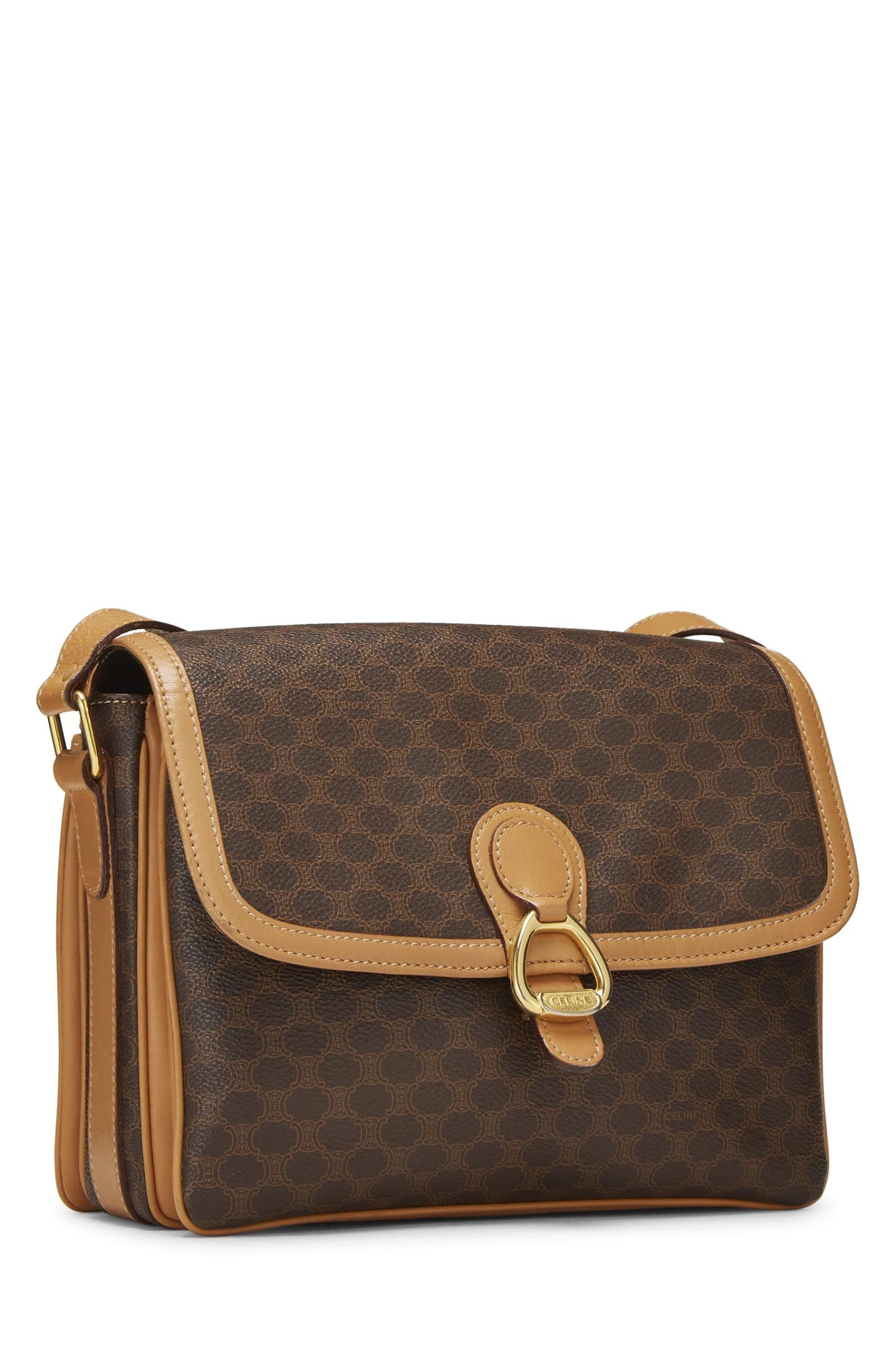 Céline, sac messager en toile enduite marron Macadam d'occasion, marron