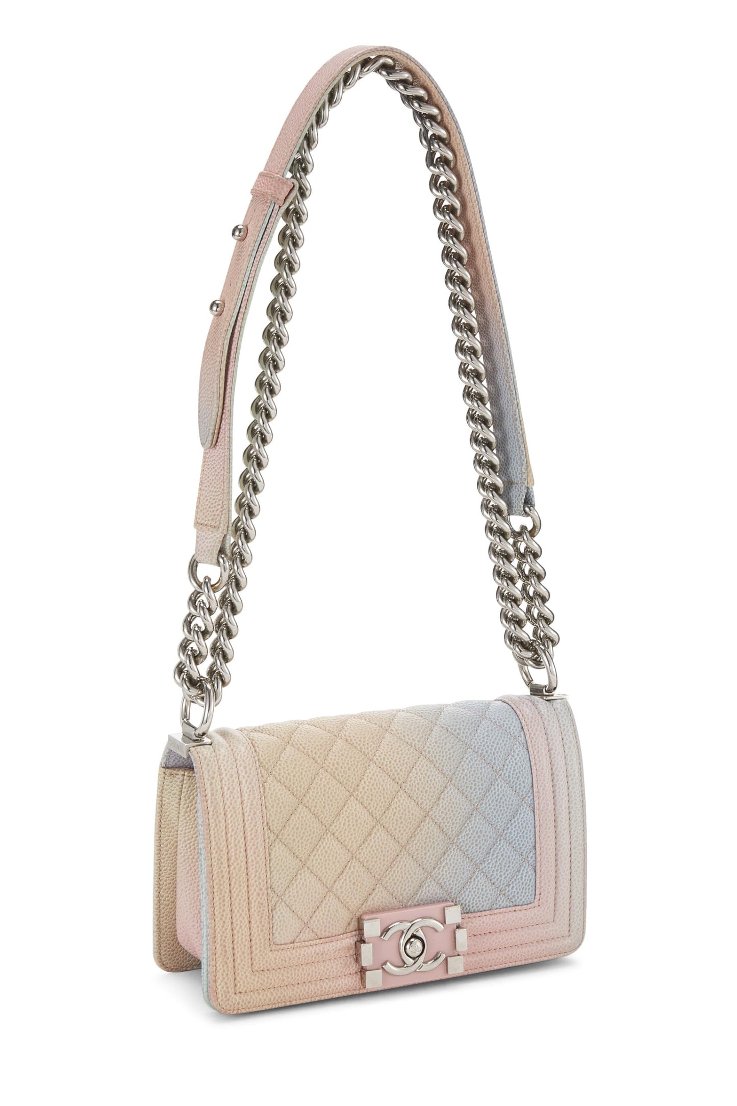 Chanel, Pre-Loved Rainbow Quilted Caviar Boy Bag Small, Pink