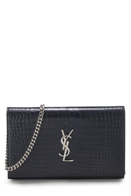 Yves Saint Laurent, Portefeuille Kate bleu marine gaufré sur chaîne d'occasion (WOC), bleu marine