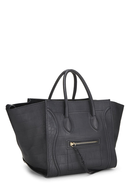 Céline, Phantom Medium crocodile noir gaufré d'occasion, noir