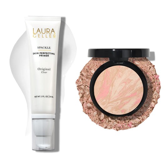 Base de maquillaje en polvo Baked Balance-n-Brighten de LAURA GELLER NEW YORK - Porcelain + Spackle Super-Size Makeup Primer con ácido hialurónico, original