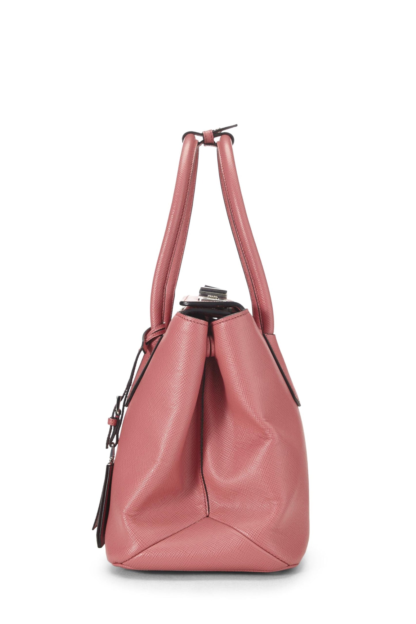 Prada, Pre-Loved Pink Saffiano Leather Turnlock Cuir Tote, Pink