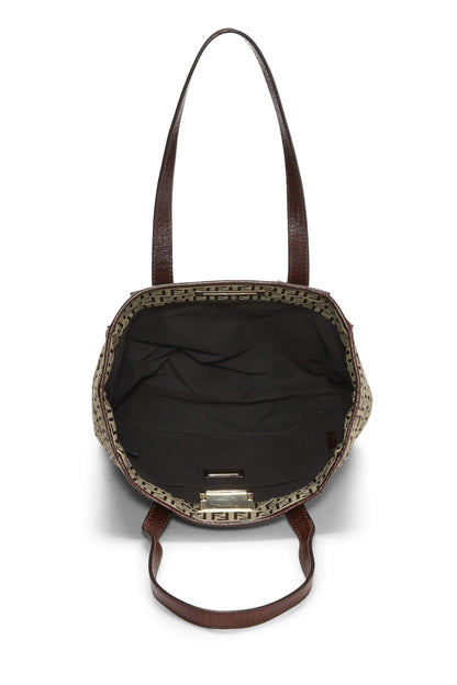 Fendi, sac fourre-tout en toile marron Zucchino, petit modèle, d'occasion, marron