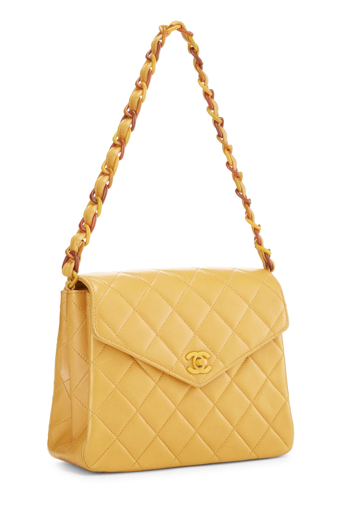 Chanel, Pre-Loved Orange Quilted Lambskin Envelope Flap Shoulder Bag, Orange