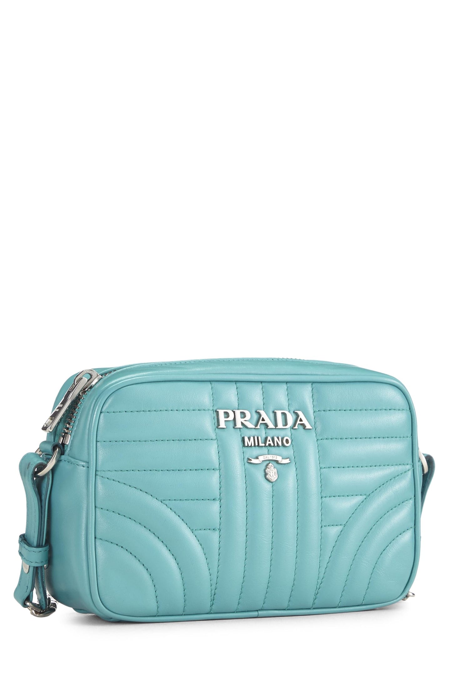 Prada, Bolso pequeño para cámara Diagramme de piel de becerro turquesa Pre-Loved, Azul