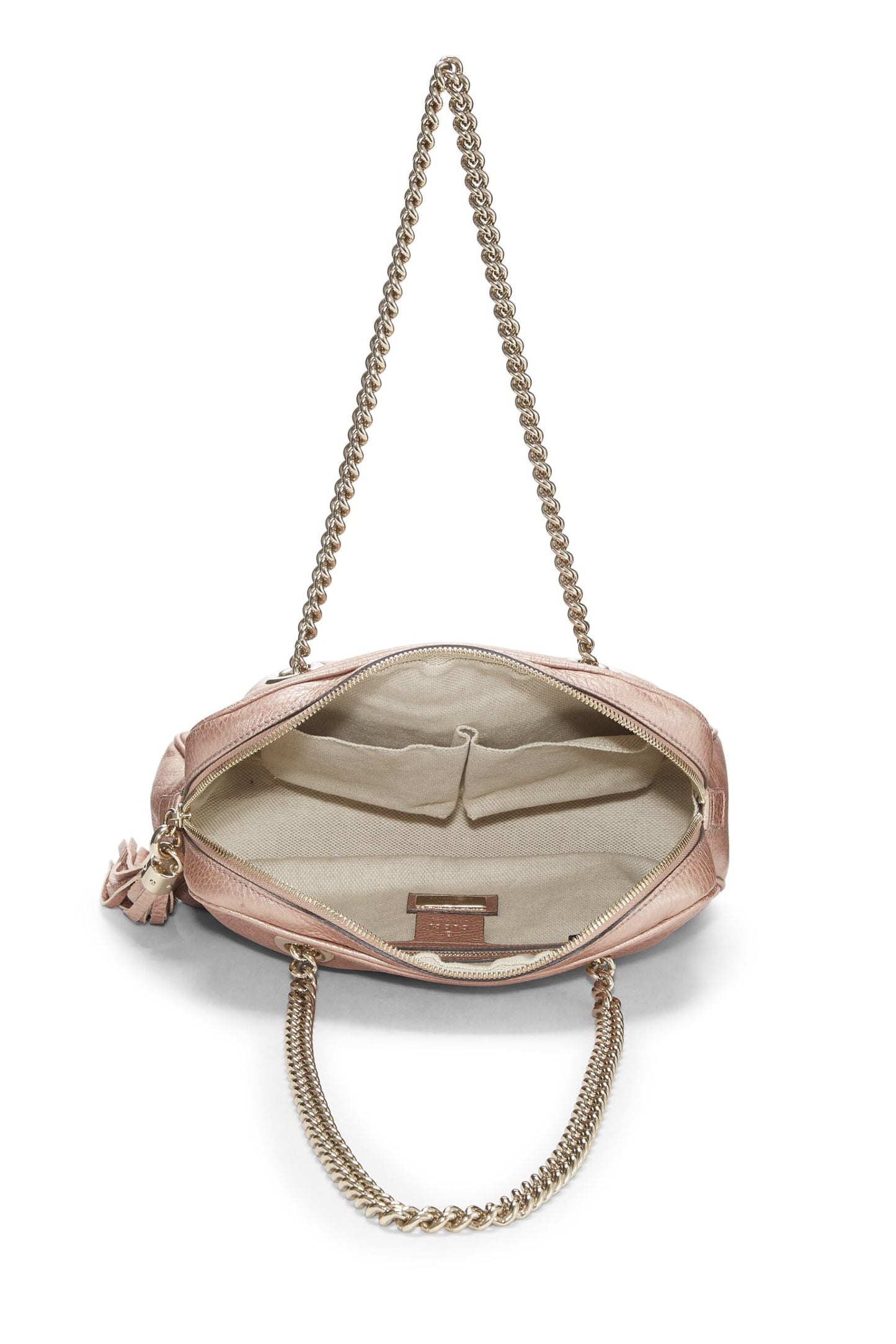 Gucci, sac à bandoulière Soho en cuir grainé rose métallisé d'occasion, rose