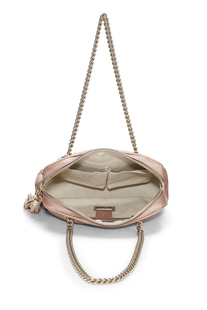 Gucci, sac à bandoulière Soho en cuir grainé rose métallisé d'occasion, rose