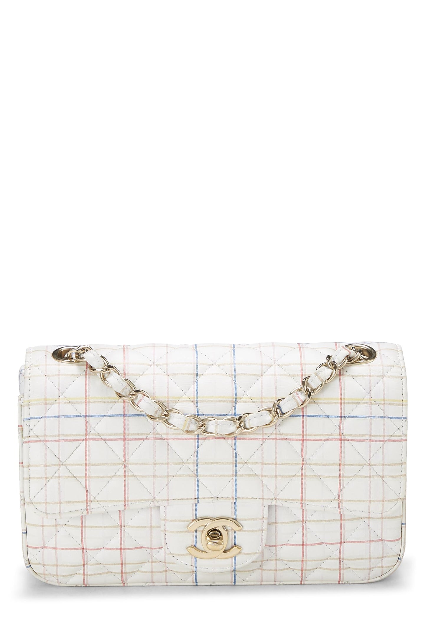 Chanel, Pre-Loved White & Multicolor Plaid Calfskin Rectangular Flap Mini, Multi