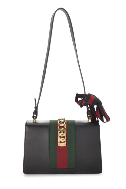 Gucci, Sylvie Small, sac à main en cuir noir d'occasion, noir