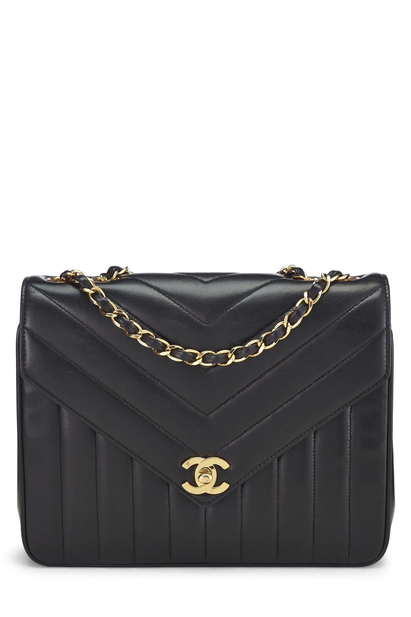 Chanel, Pre-Loved Black Chevron Lambskin Envelope Flap Small, Black