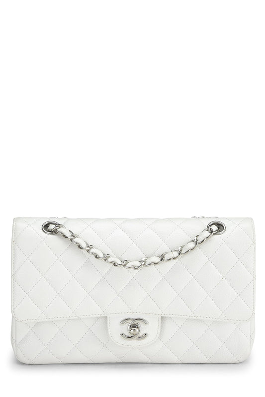 Chanel, Pre-Loved White Caviar Classic Doble Solapa Mediana, Blanco