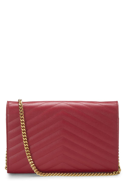 Yves Saint Laurent, Pre-Loved Red Grainy Leather Monogram Wallet On Chain (WOC), Red