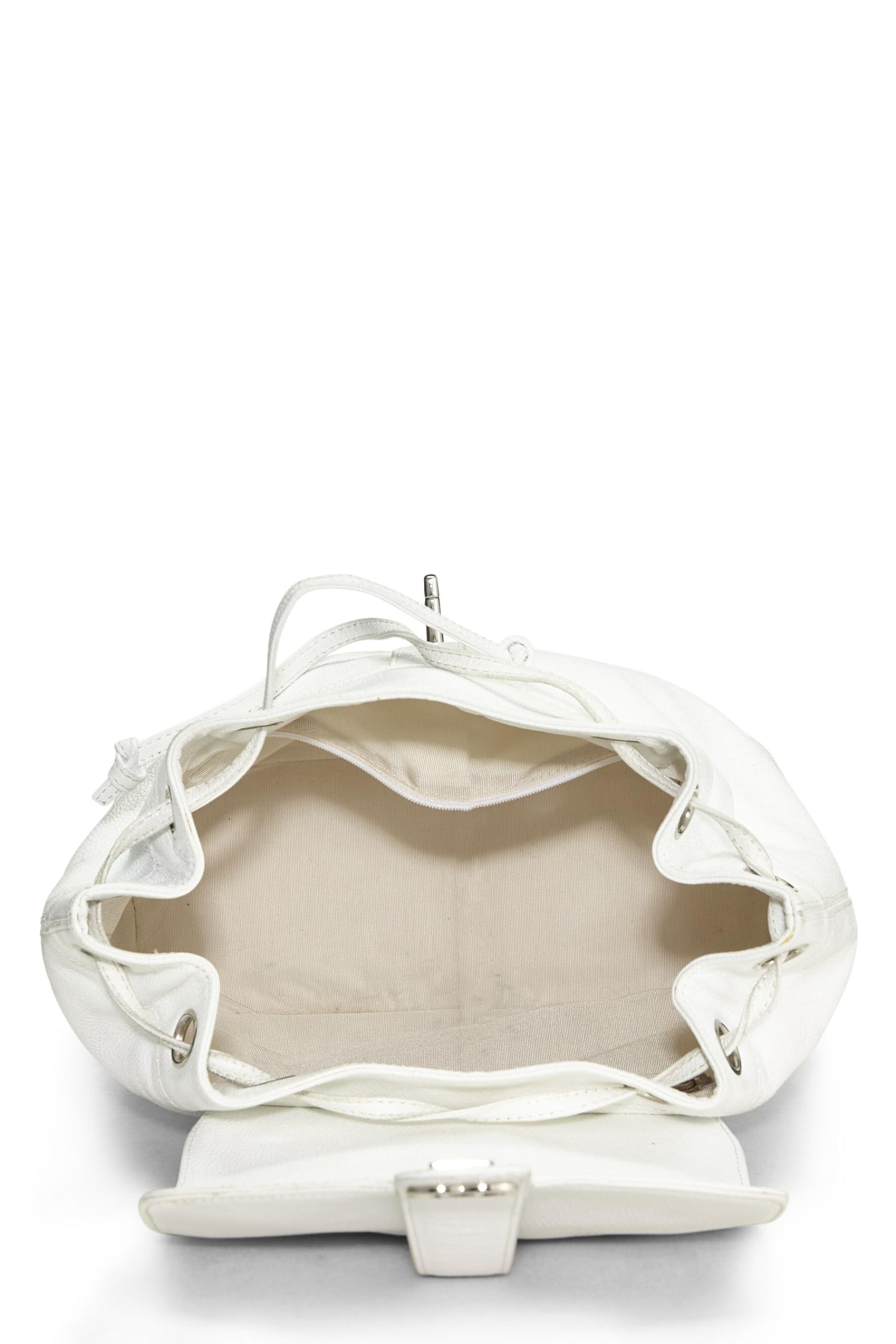 Chanel, Mochila grande de caviar blanco Pre-Loved, Blanco