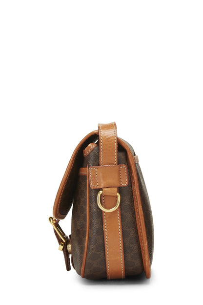 Céline, Pre-Loved Brown Coated Canvas Macadam Shoulder Bag, Brown