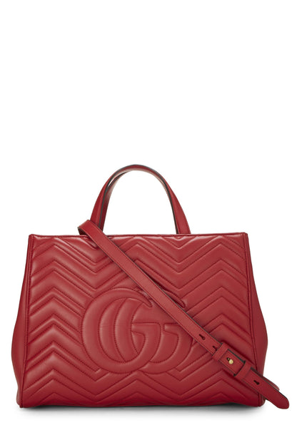 Gucci, Pre-Loved Red Leather GG Marmont Top Handle Bag Medium, Red