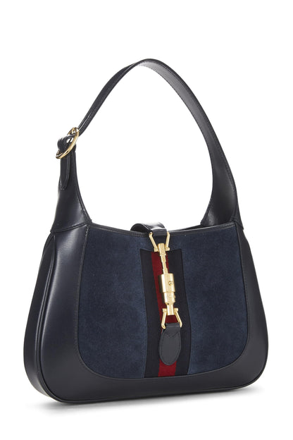 Gucci, Bolso de hombro pequeño Jackie 1961 de ante y cuero azul marino Pre-Loved, Azul marino