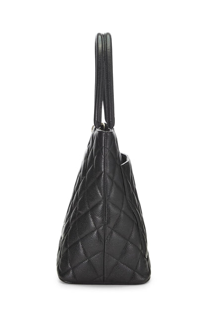 Chanel, Pre-Loved Black Quilted Caviar Medallion Tote, Black