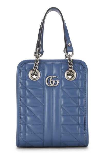 Gucci, Pre-Loved Blue Leather GG Marmont Convertible Shoulder Bag, Blue