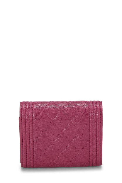 Chanel, Pre-Loved Purple Quilted Caviar Boy Compact Wallet, Purple