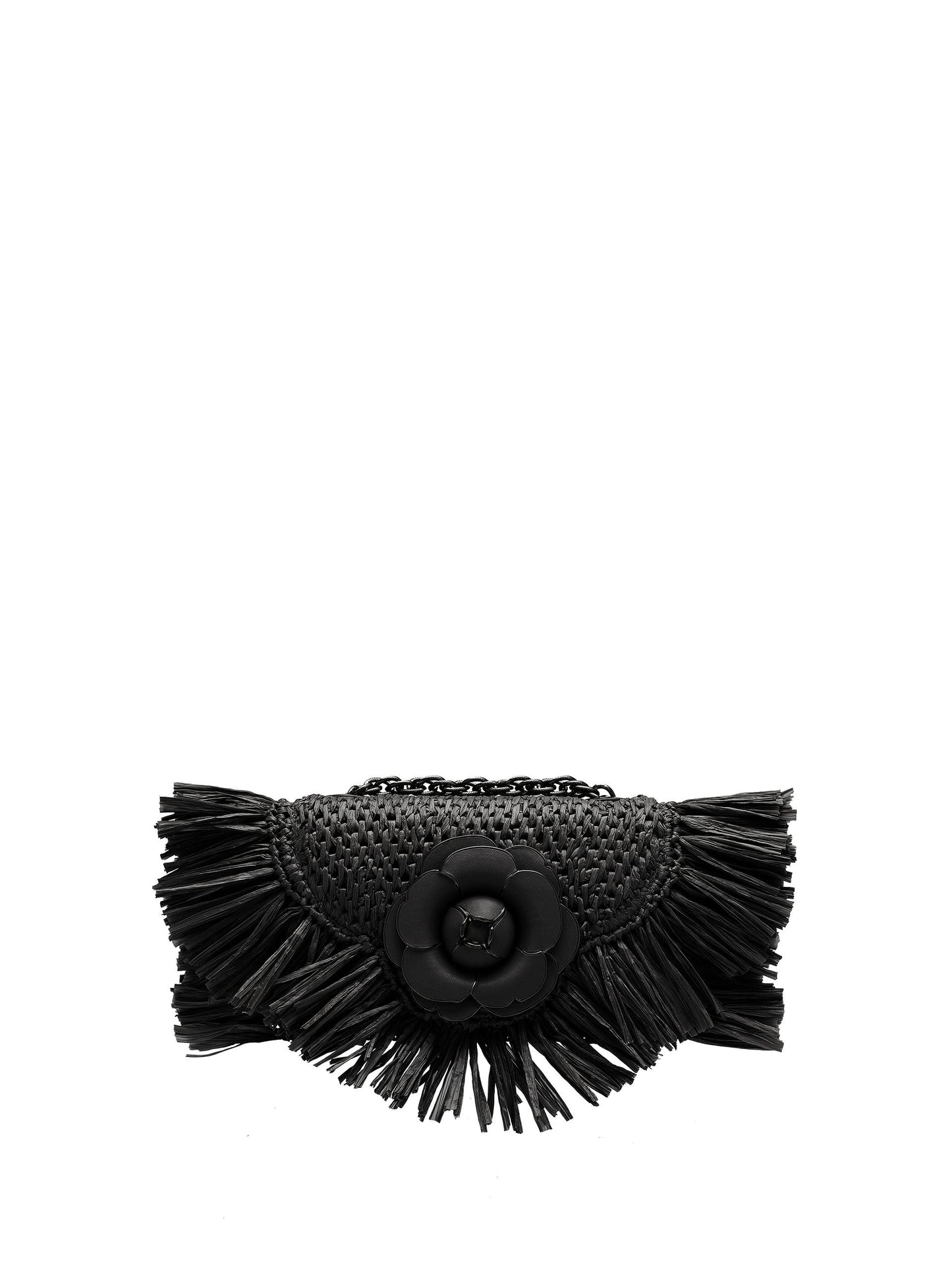 Oscar de la Renta, Raffia Fringe TRO Bag, Black