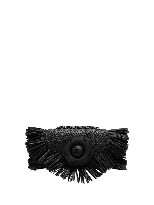 Oscar de la Renta, Bolso TRO de rafia con flecos, Negro