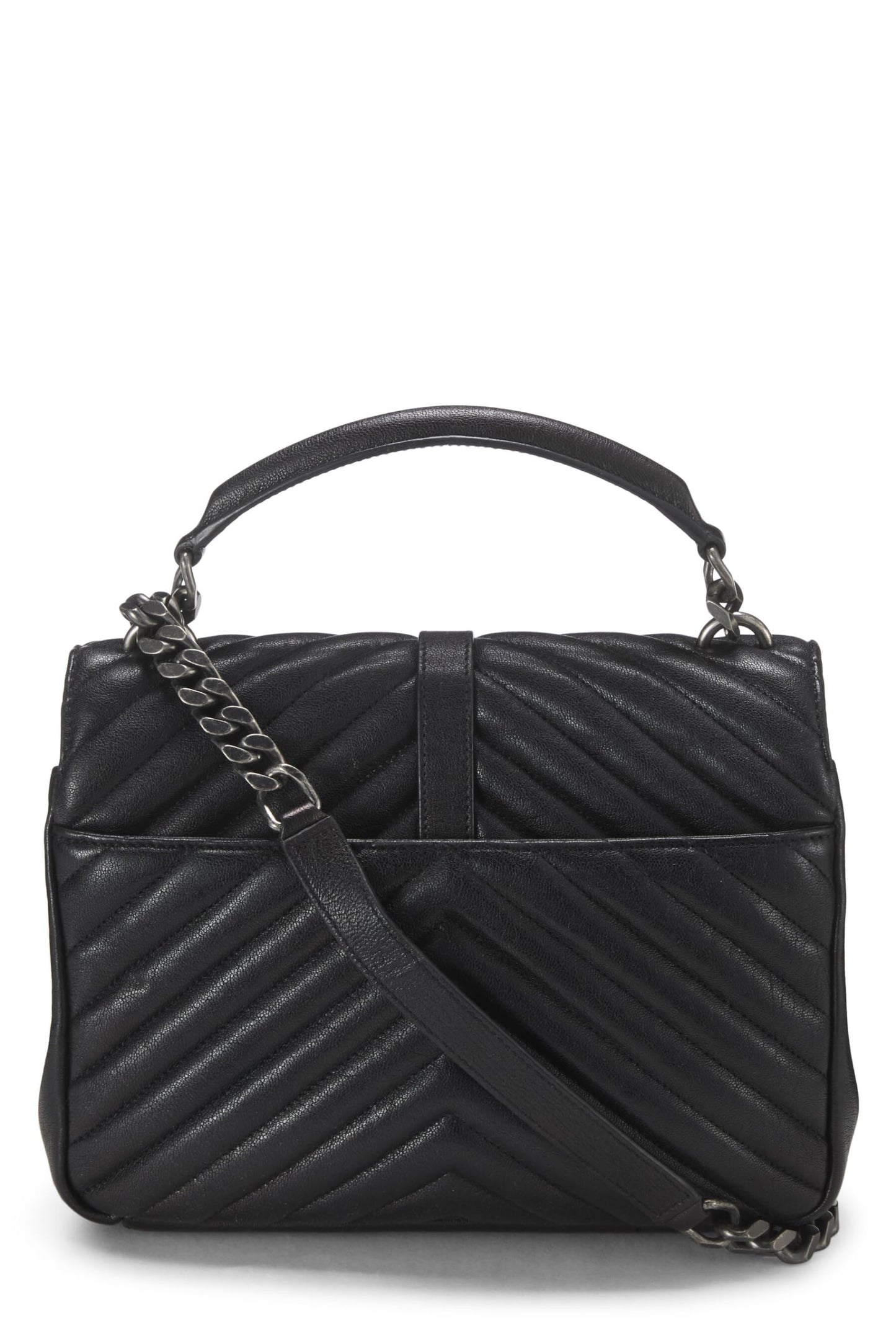 Yves Saint Laurent, Pre-Loved Black Chevron Leather College Medium, Negro