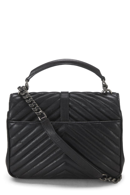 Yves Saint Laurent, College Medium en cuir à chevrons noirs d'occasion, noir