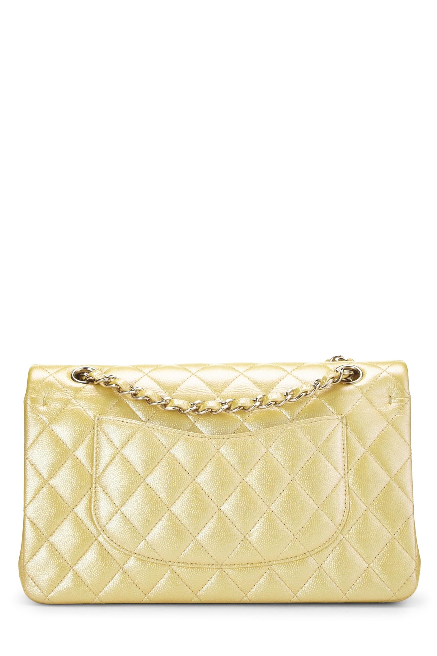 Chanel, sac à main classique à double rabat, taille moyenne, jaune irisé, d'occasion