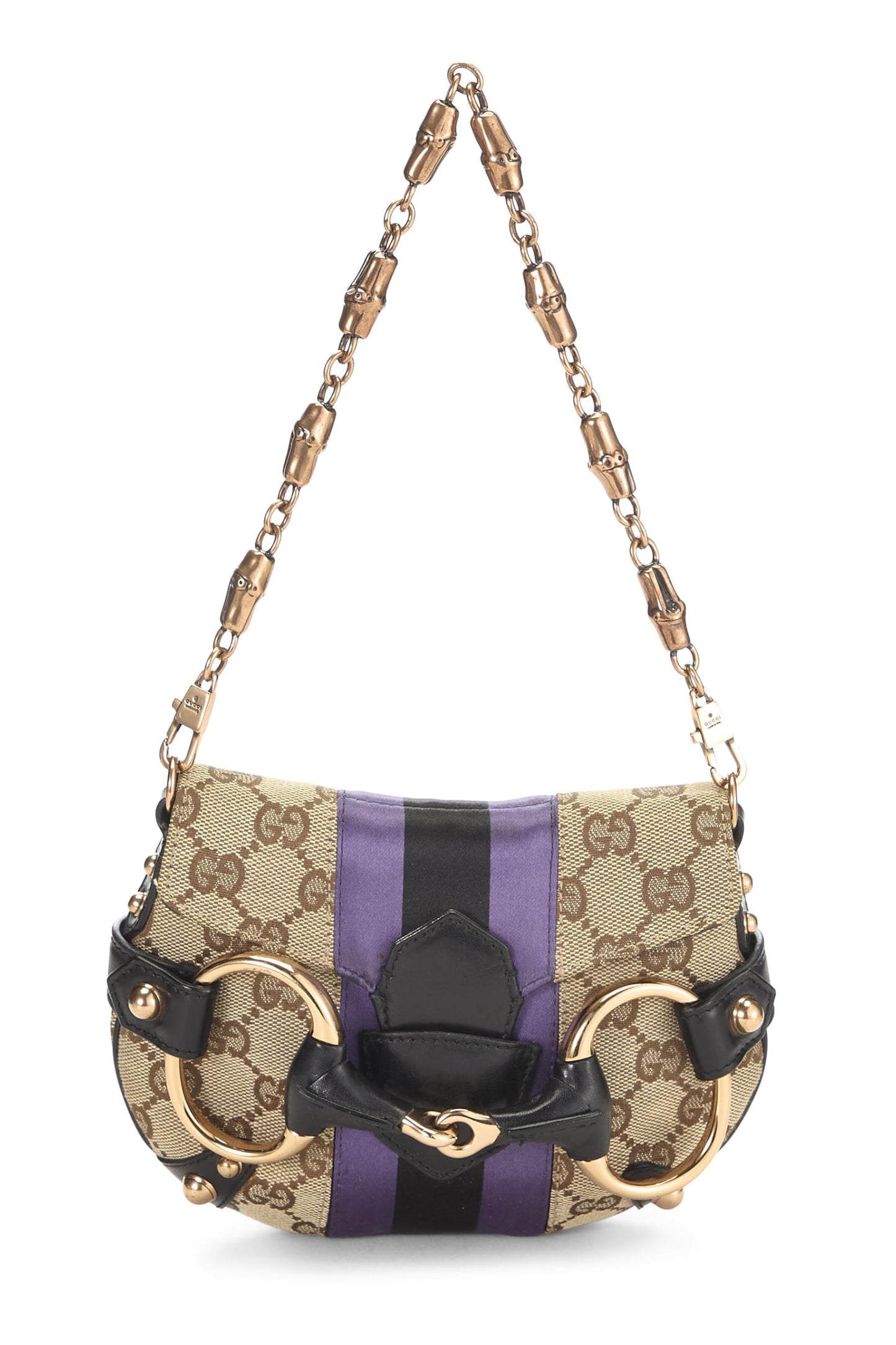 Gucci, Pre-Loved Purple Original GG Canvas Horsebit Chain Shoulder Bag, Purple