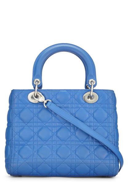 Dior, Lady Dior Medium en cuir d'agneau matelassé bleu Cannage d'occasion, bleu