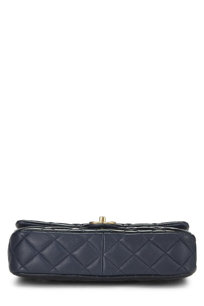 Chanel, Pre-Loved Navy Quilted Patent Leather 'CC' Eyelet Flap Medium, Navy