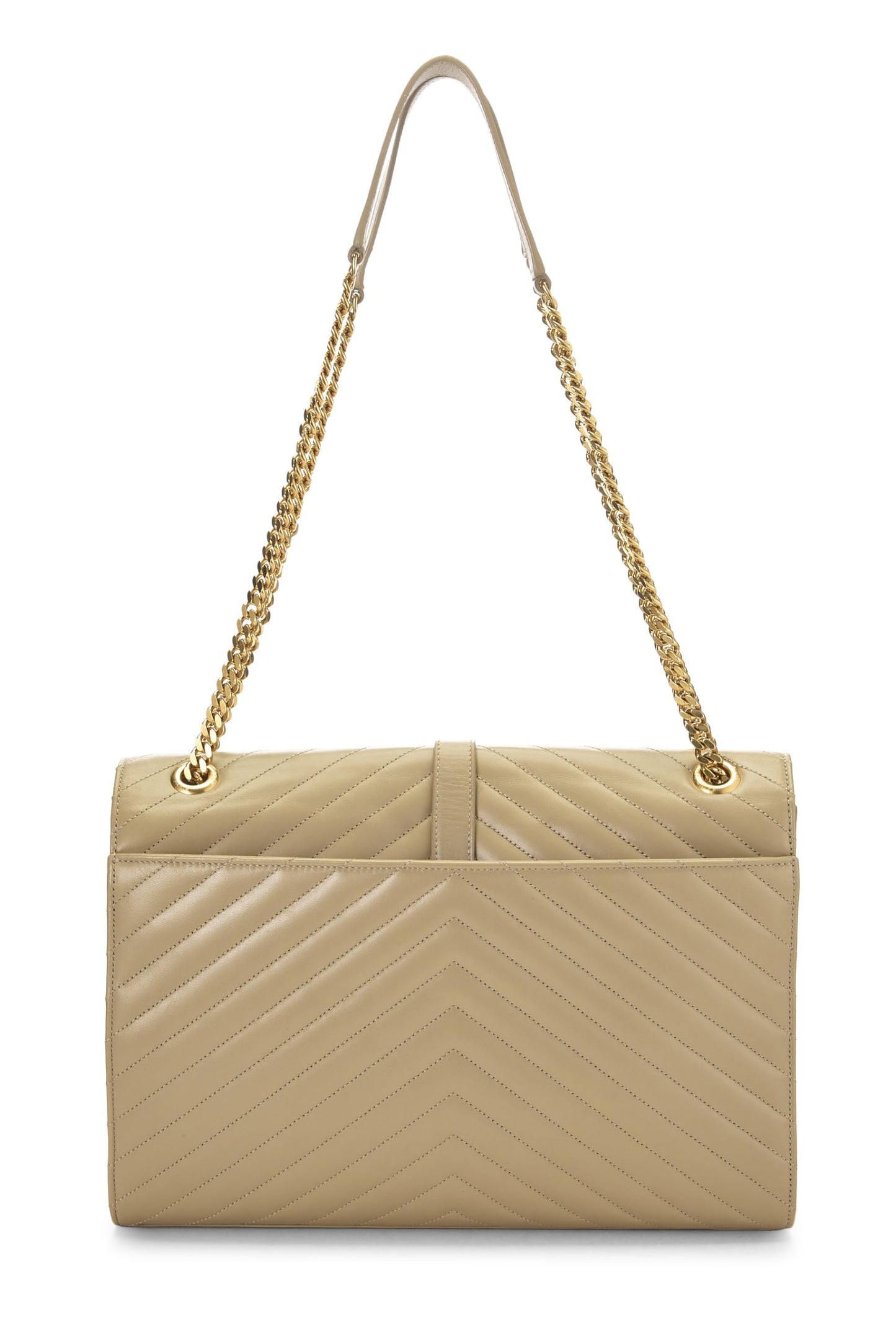 Yves Saint Laurent, Bolso de hombro tipo sobre de piel de becerro beige Pre-Loved, grande, Beige