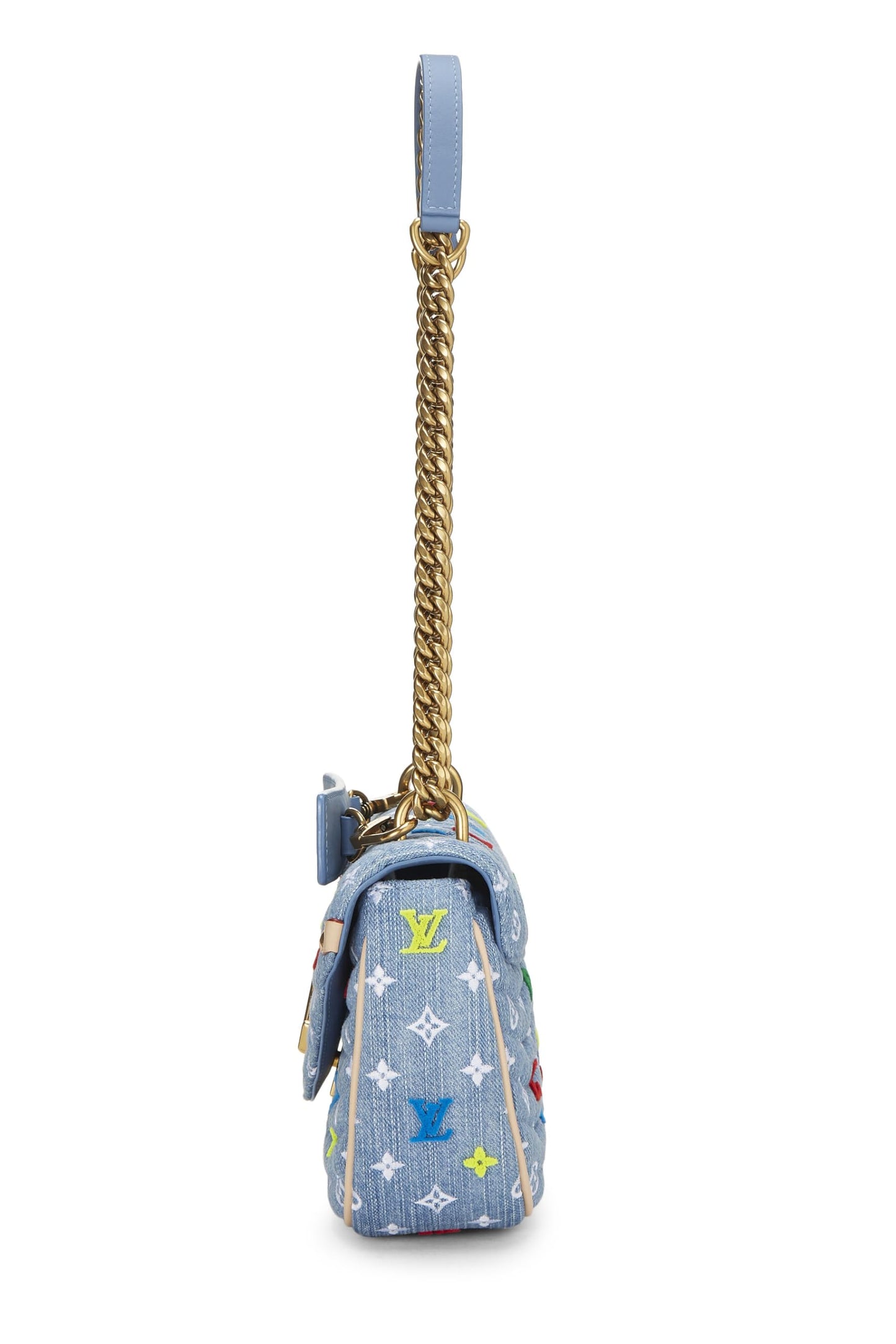 Louis Vuitton, sac New Wave Chain MM en denim matelassé bleu Monogram d'occasion, bleu